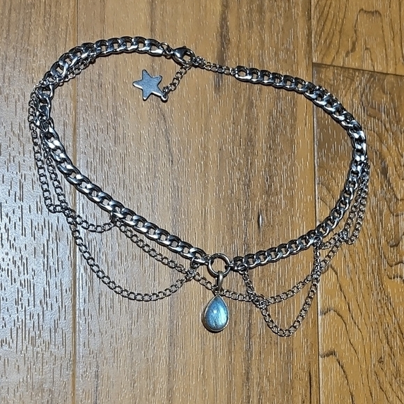 Disturbia Jewelry - [See New Listing] Silver Chain Choker with Blue Pendant